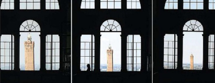 foto dell'effetto cannocchiale" alle due torri dal corridoio del primo piano di San Michele in Bosco 