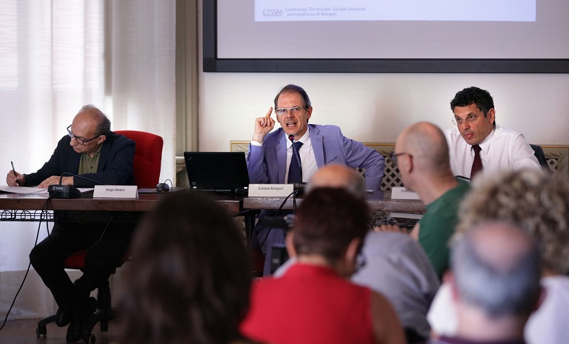 Un momento della conferenza stampa a Palazzo Malvezzi.